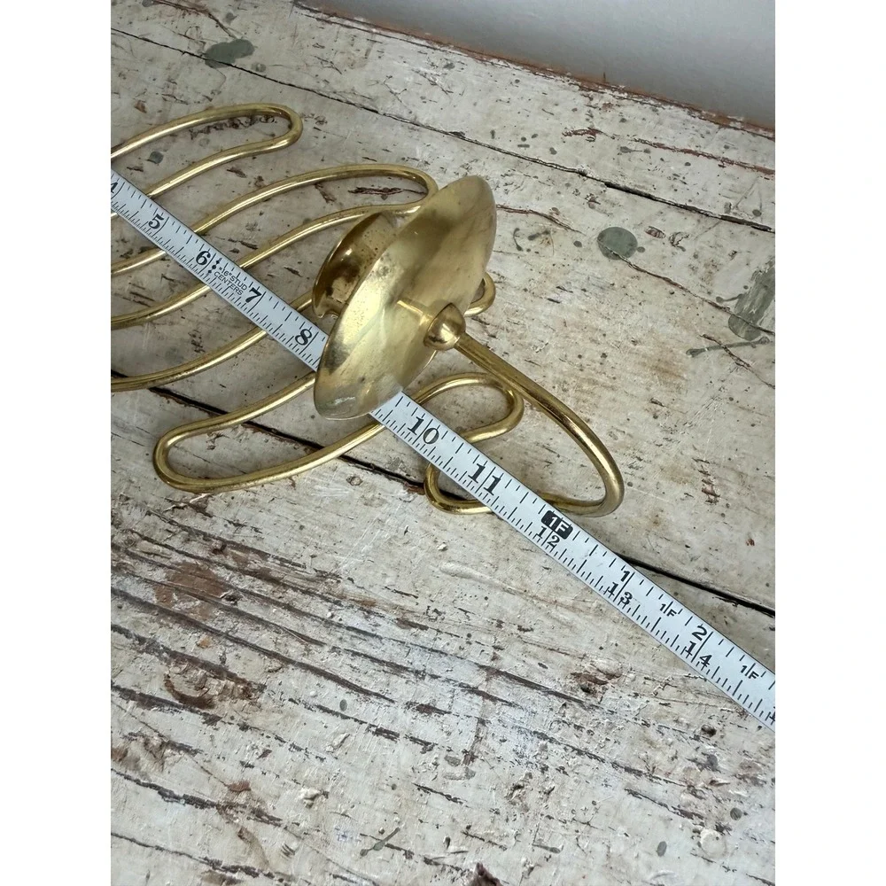 Vintage Brass Wavy Wire Wall Sconce Zig Zag Taper Candle Holder MCM Abstract